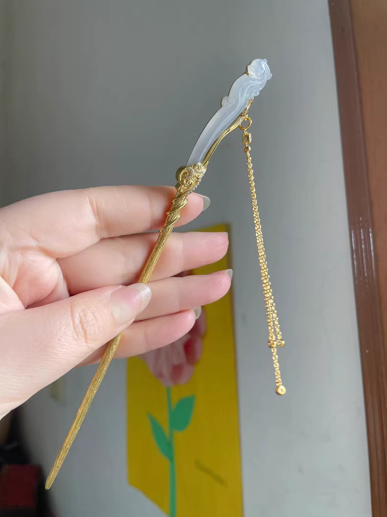 Jadeite Phoenix Hairpin (925 Silver)