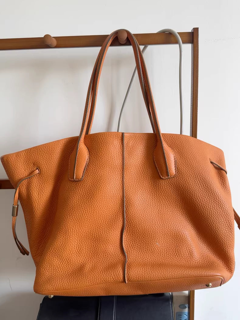 Tod's; Lychee Leather Tote Bag (Orange)