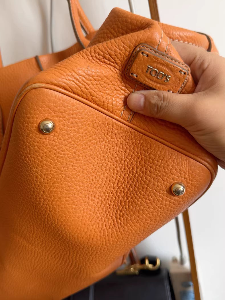Tod's; Lychee Leather Tote Bag (Orange)