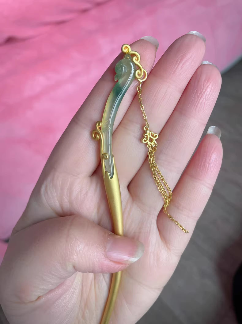 Jadeite Phoenix Hairpin (925 Silver)