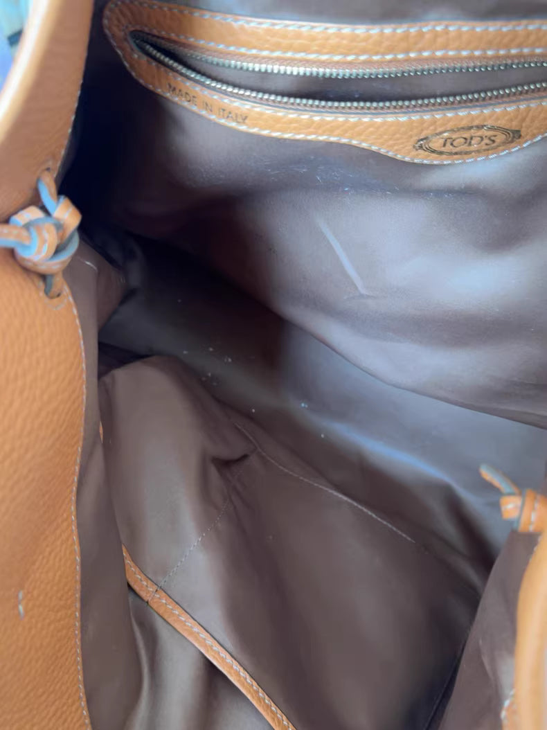 Tod's; Lychee Leather Tote Bag (Orange)