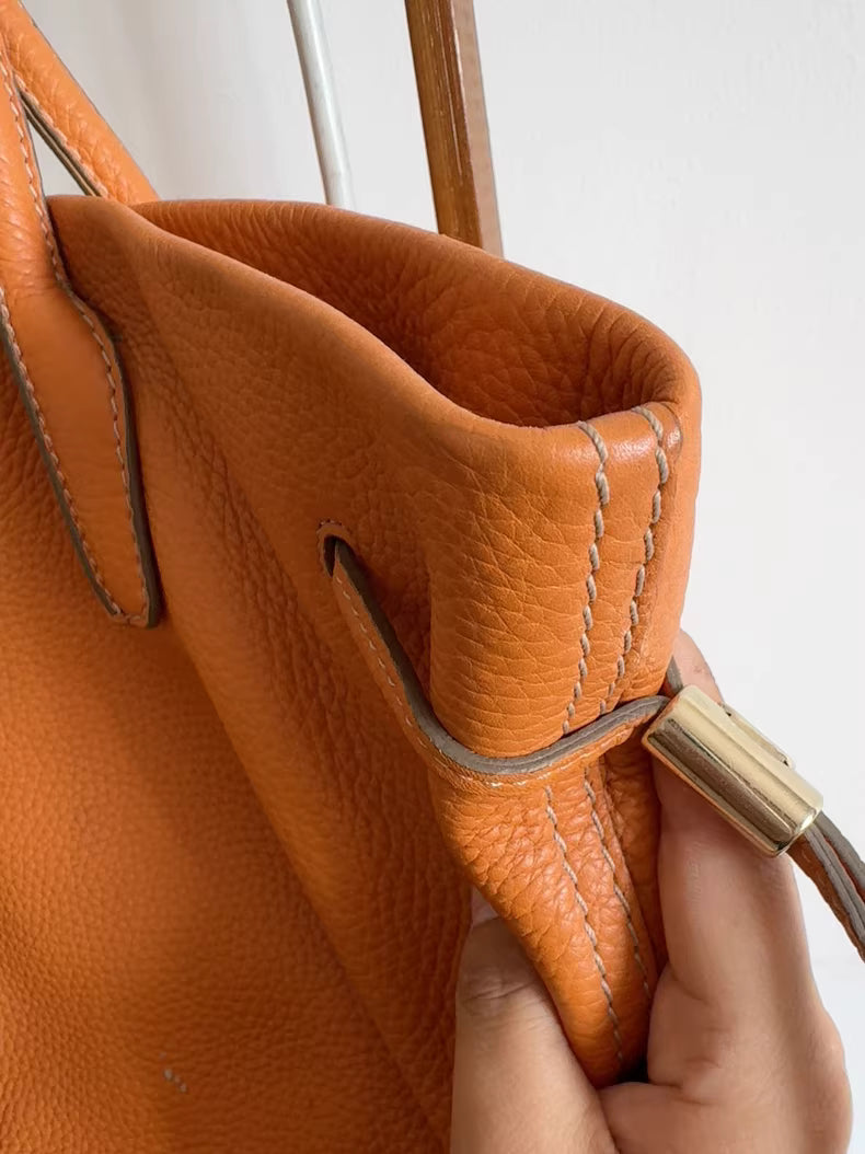 Tod's; Lychee Leather Tote Bag (Orange)