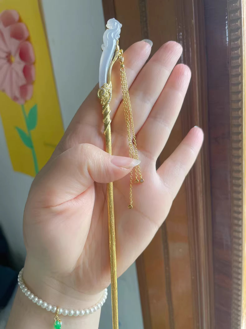 Jadeite Phoenix Hairpin (925 Silver)