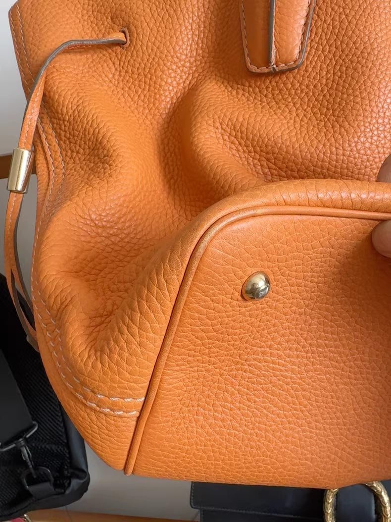 Tod's; Lychee Leather Tote Bag (Orange)